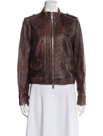Pre-owned Tory Burch Leather Bomber Jacket In Brown