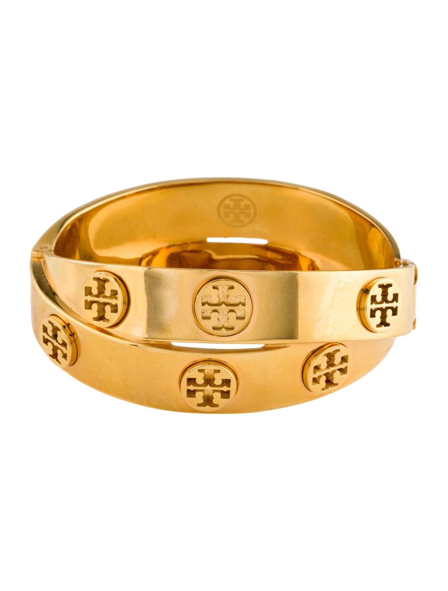 Tory Burch Logo Double Wrap Hinged Bracelet