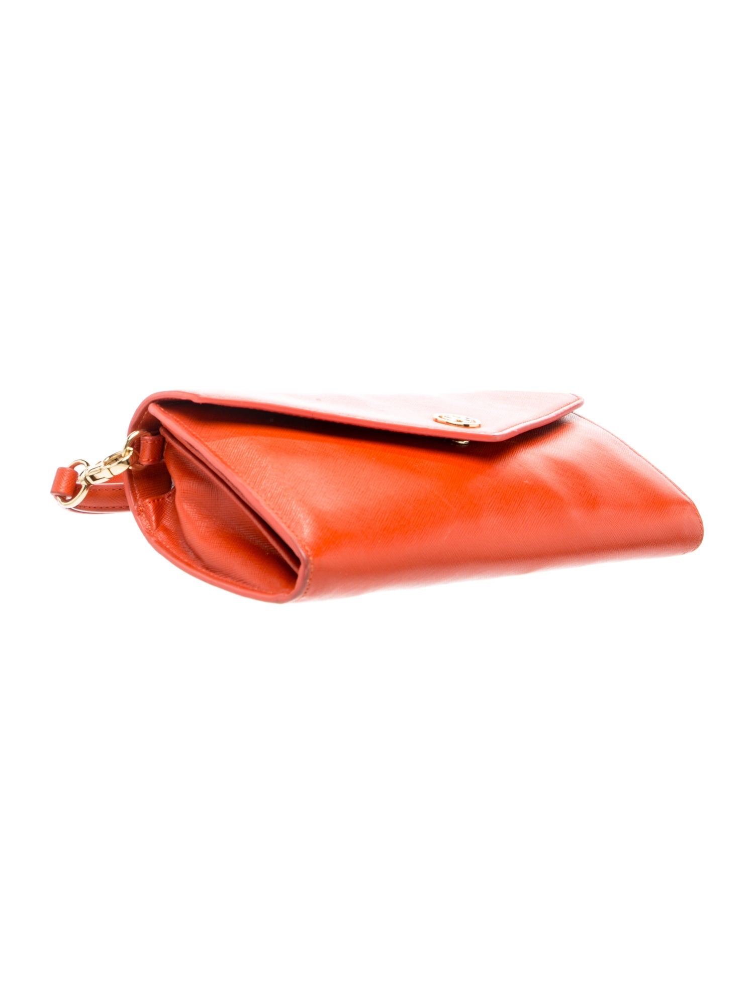 Tory Burch Orange Leather Clutch Tory Burch orange leather fold over crossbody bag new  main image 2