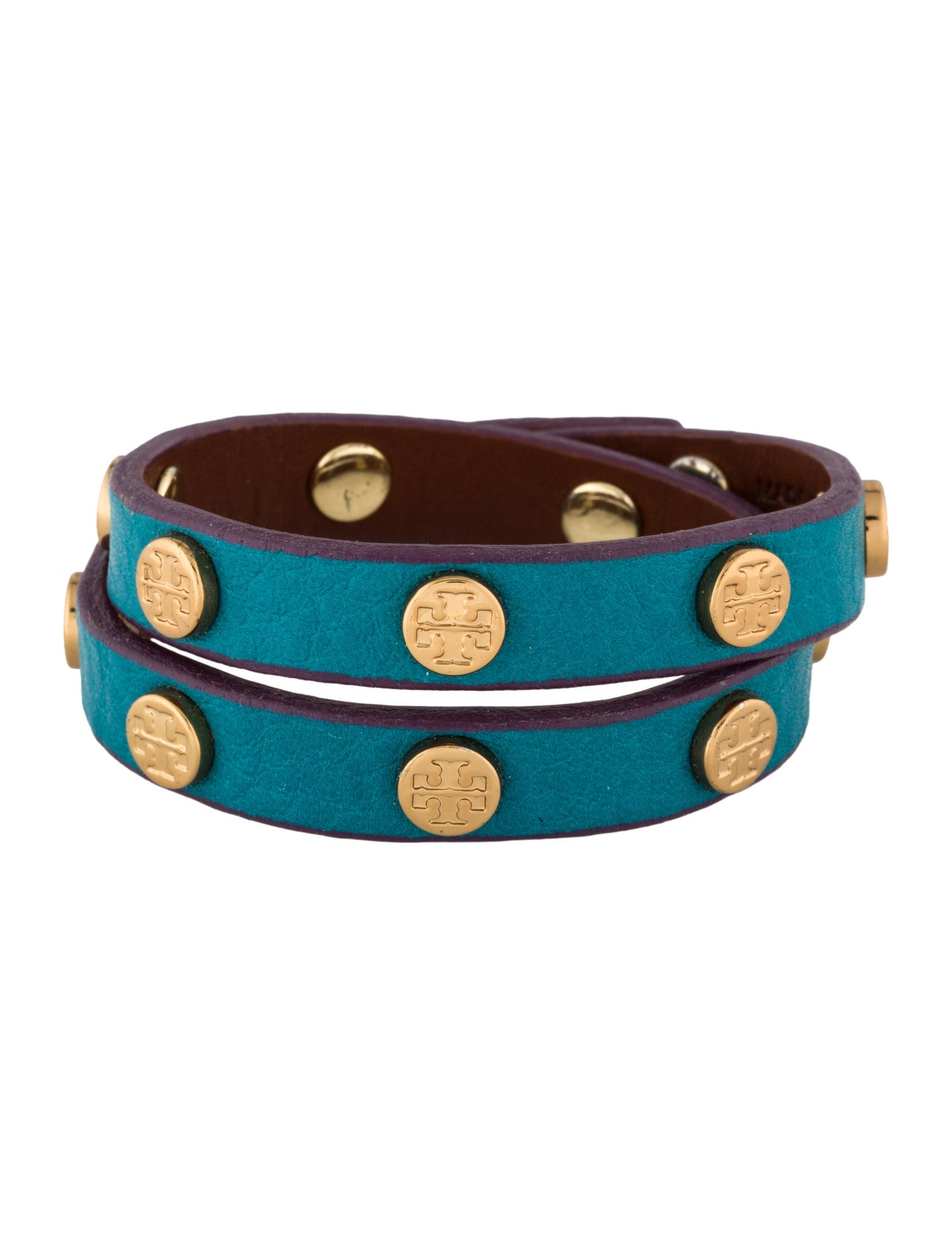 Tory Burch Leather Logo Stud Double Wrap Bracelet