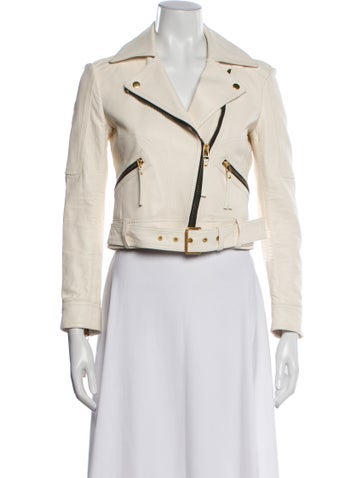 Pre-owned Tory Burch Lamb Leather Biker Jacket In White
