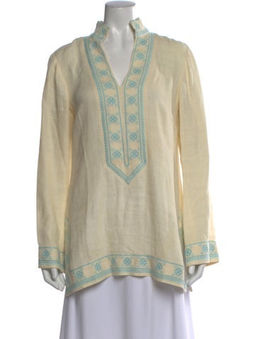 Pre-owned Tory Burch Linen Patterned Tunic In Yellow