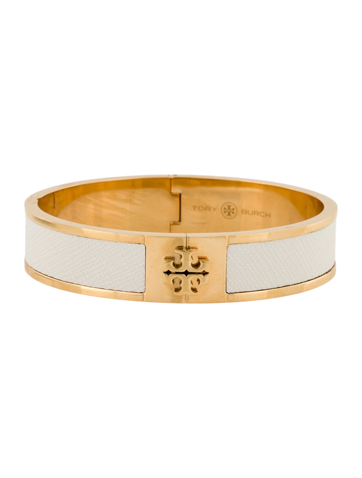 Tory Burch Leather Inlay Hinged Bangle Bracelet