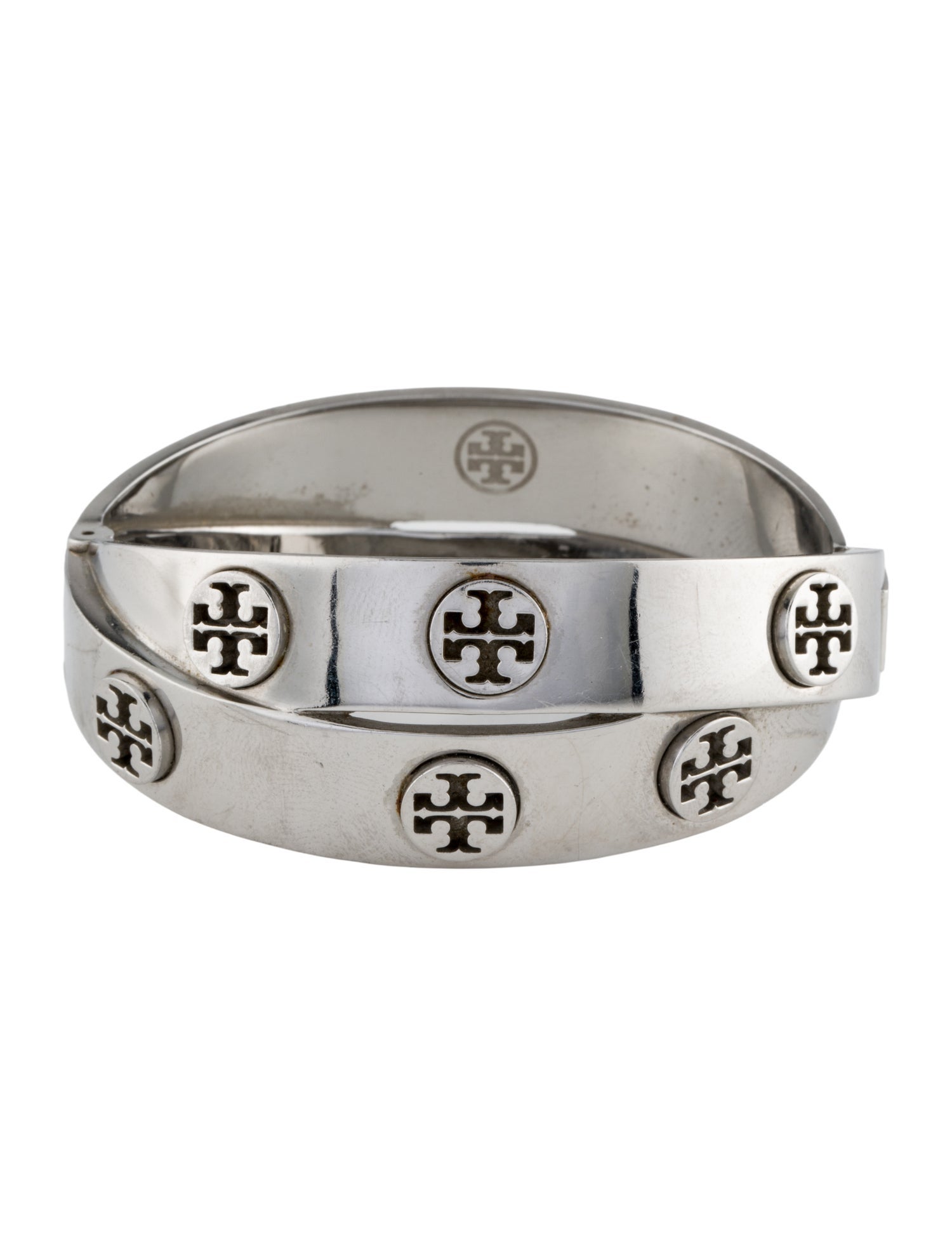 Tory Burch Logo Studded Hinged Bangle Bracelet
