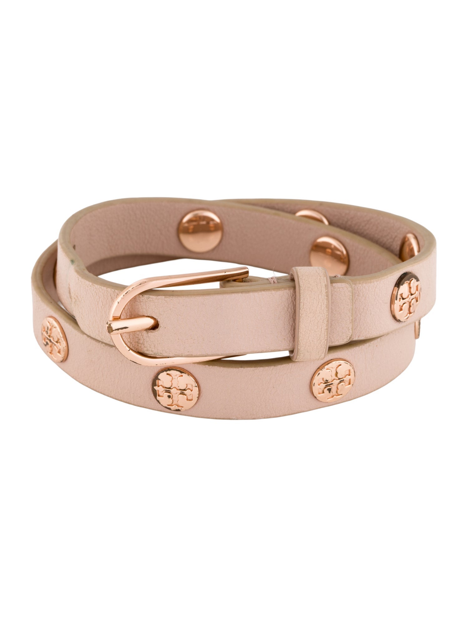 Tory Burch Leather Logo Stud Double Wrap Bracelet
