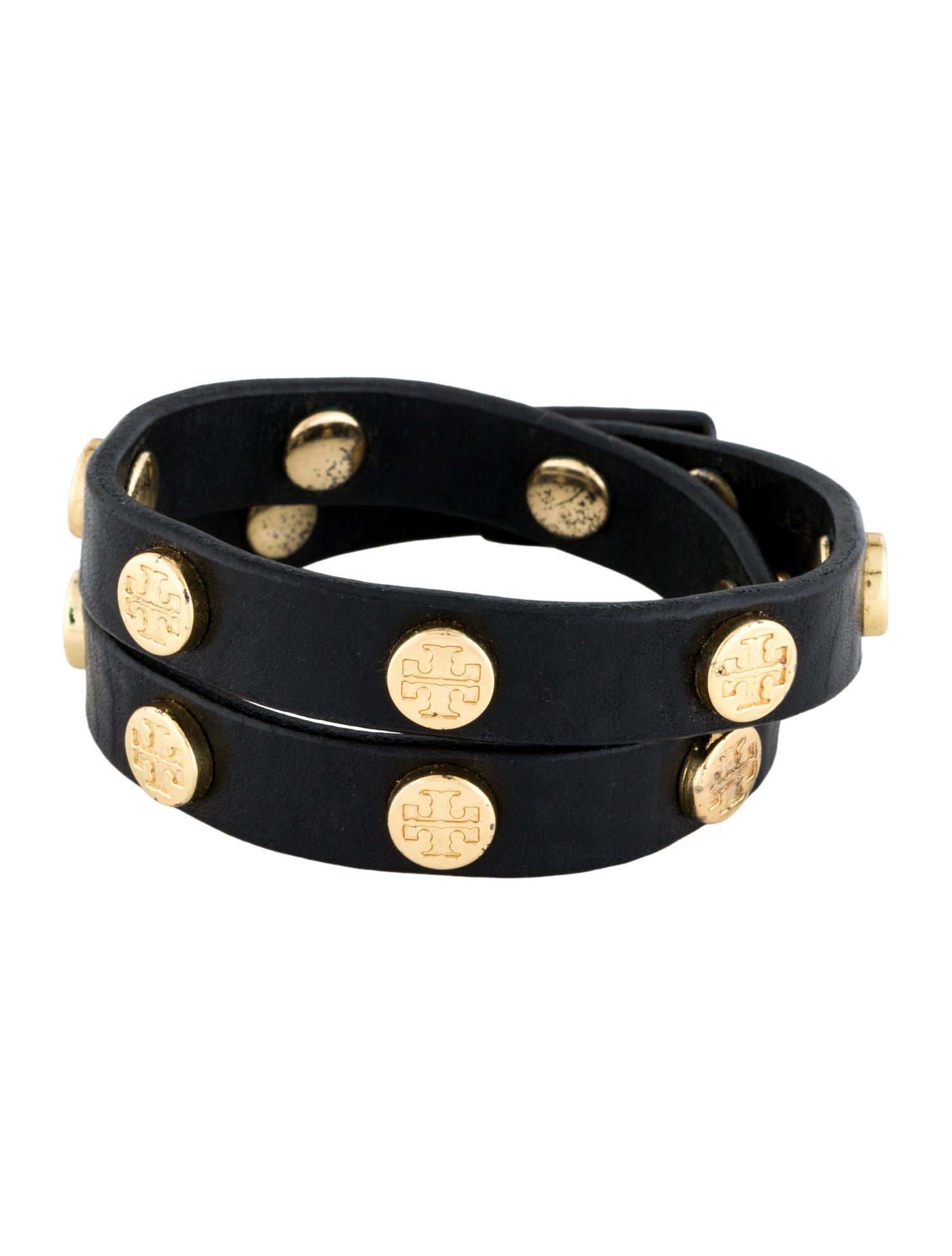 Tory Burch Leather Studded Double Wrap Bracelet