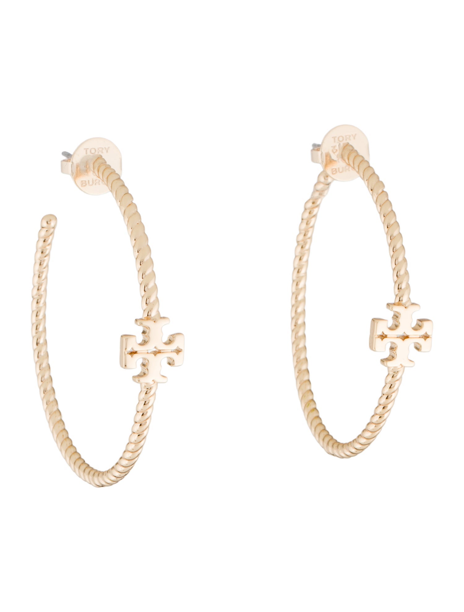 Tory Burch Logo Textured Rope Hoop Earrings