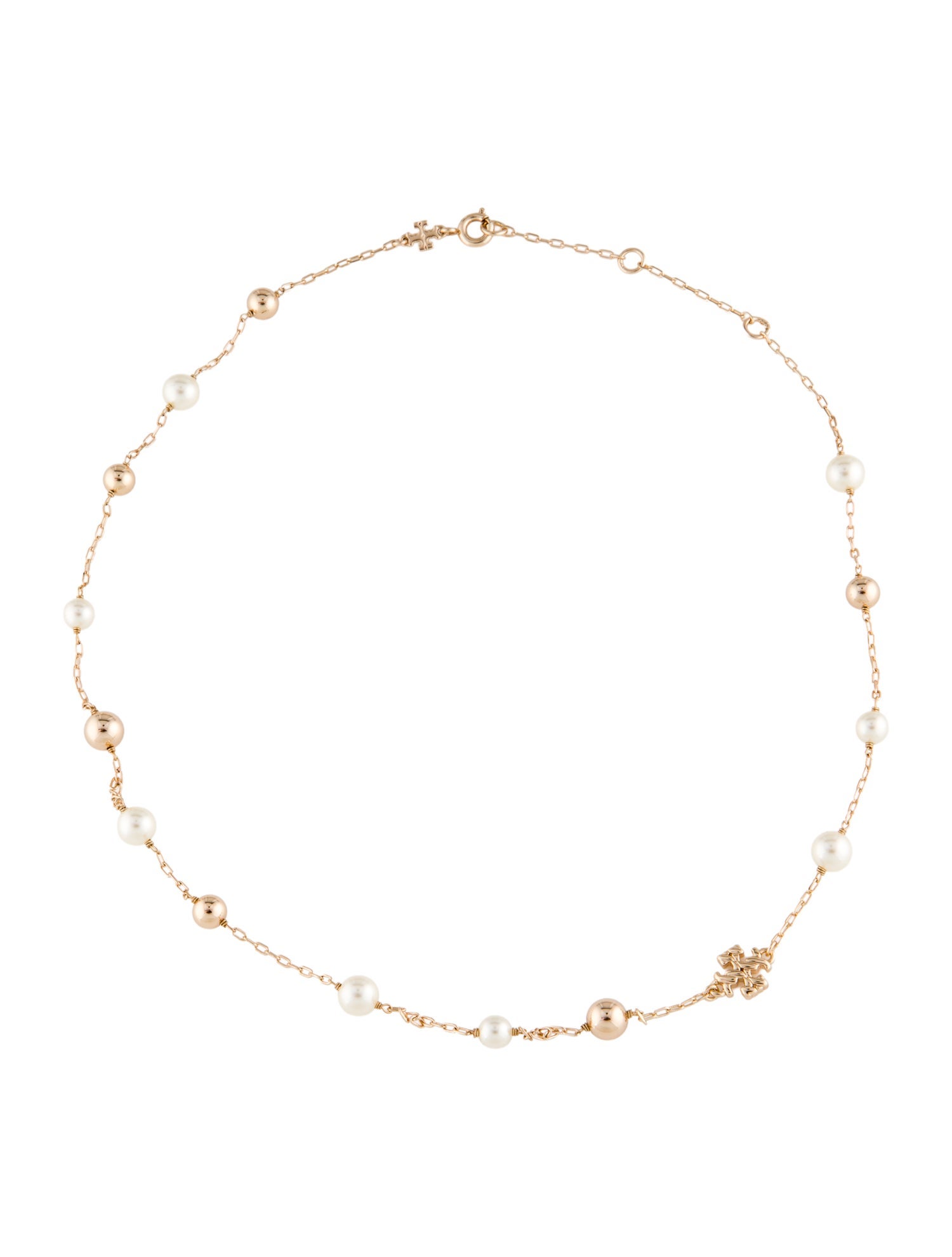 Tory Burch Faux Pearl Bead Station Choker Necklace