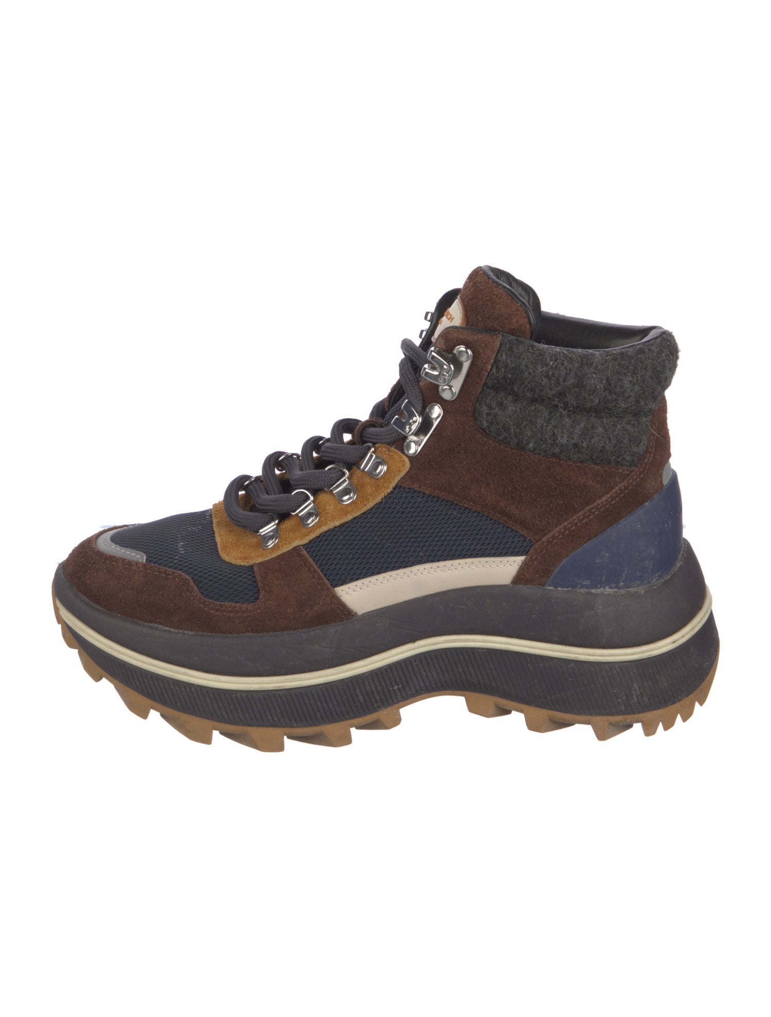 Tory Burch Suede Colorblock Pattern Hiking Boots