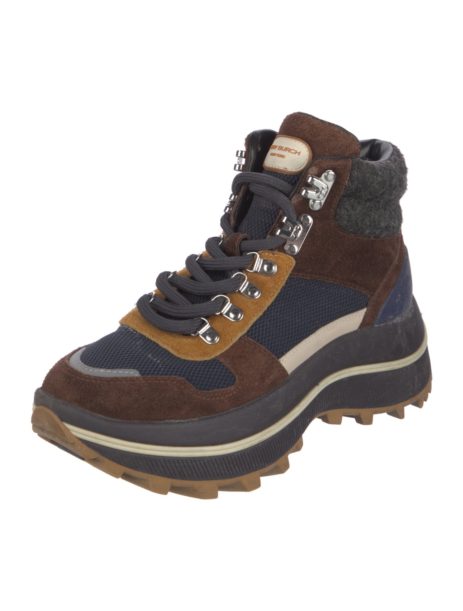 Tory Burch Suede Colorblock Pattern Hiking Boots