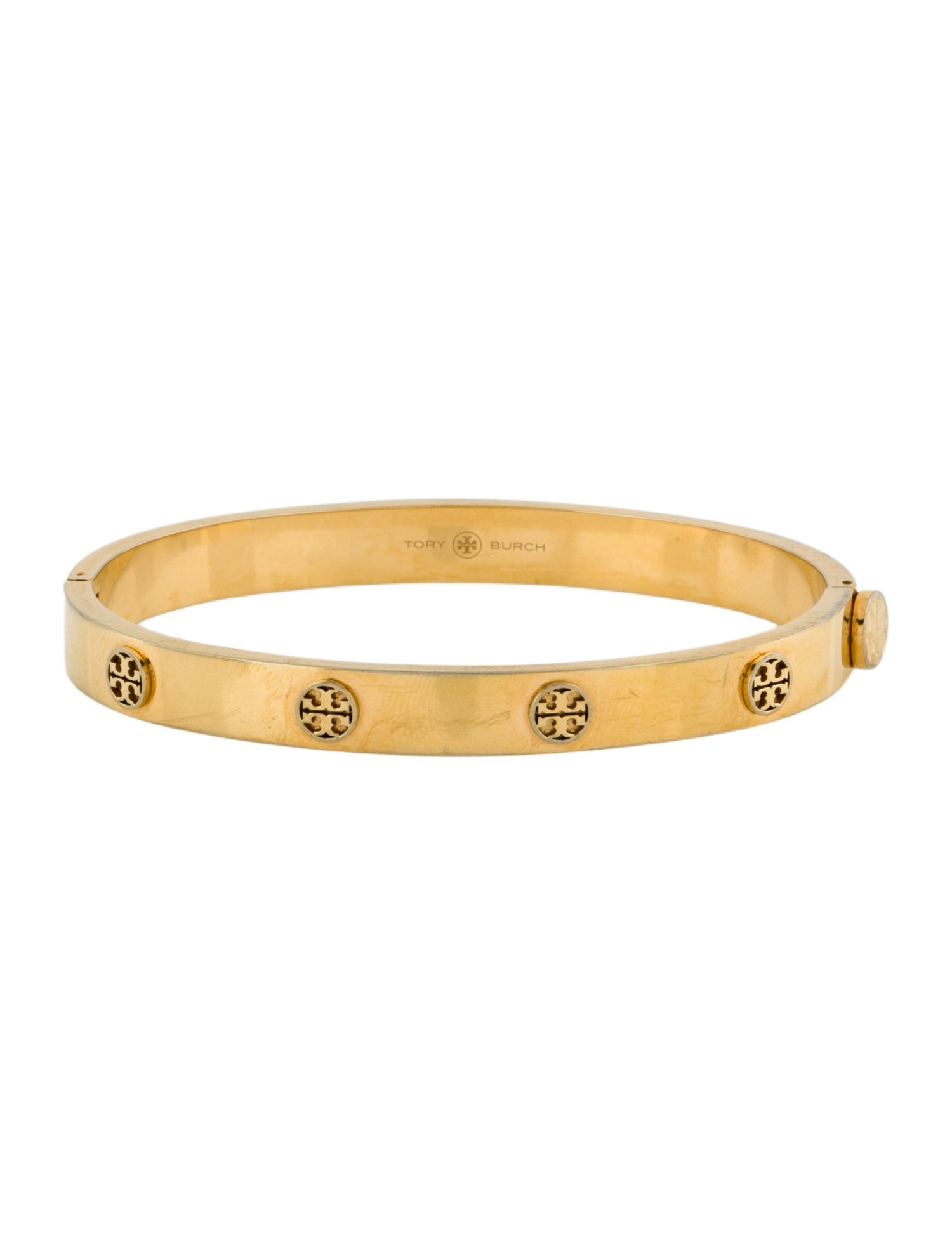 Tory Burch Logo Studded Hinged Bangle Bracelet