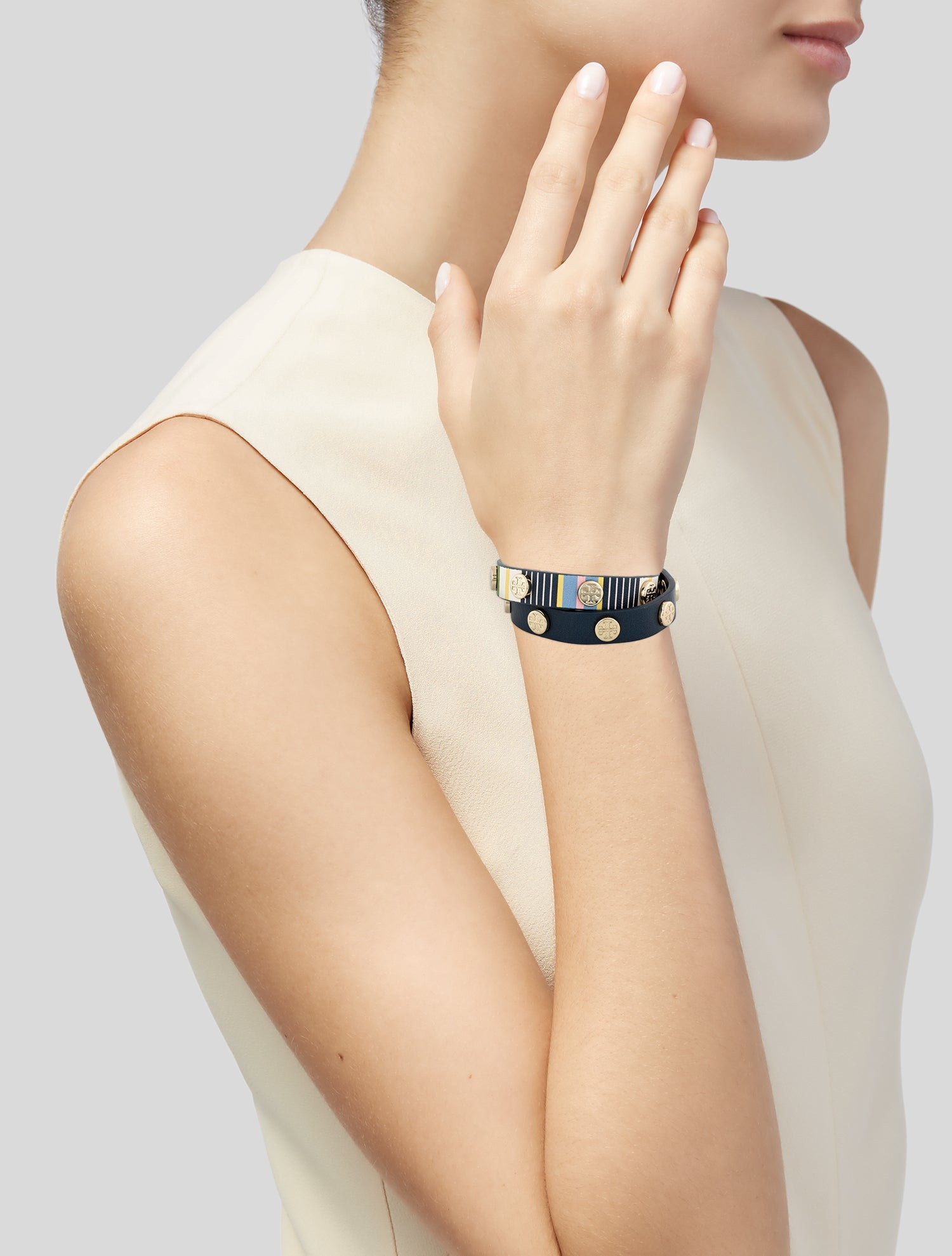Tory Burch Leather Stud Double Wrap Bracelet