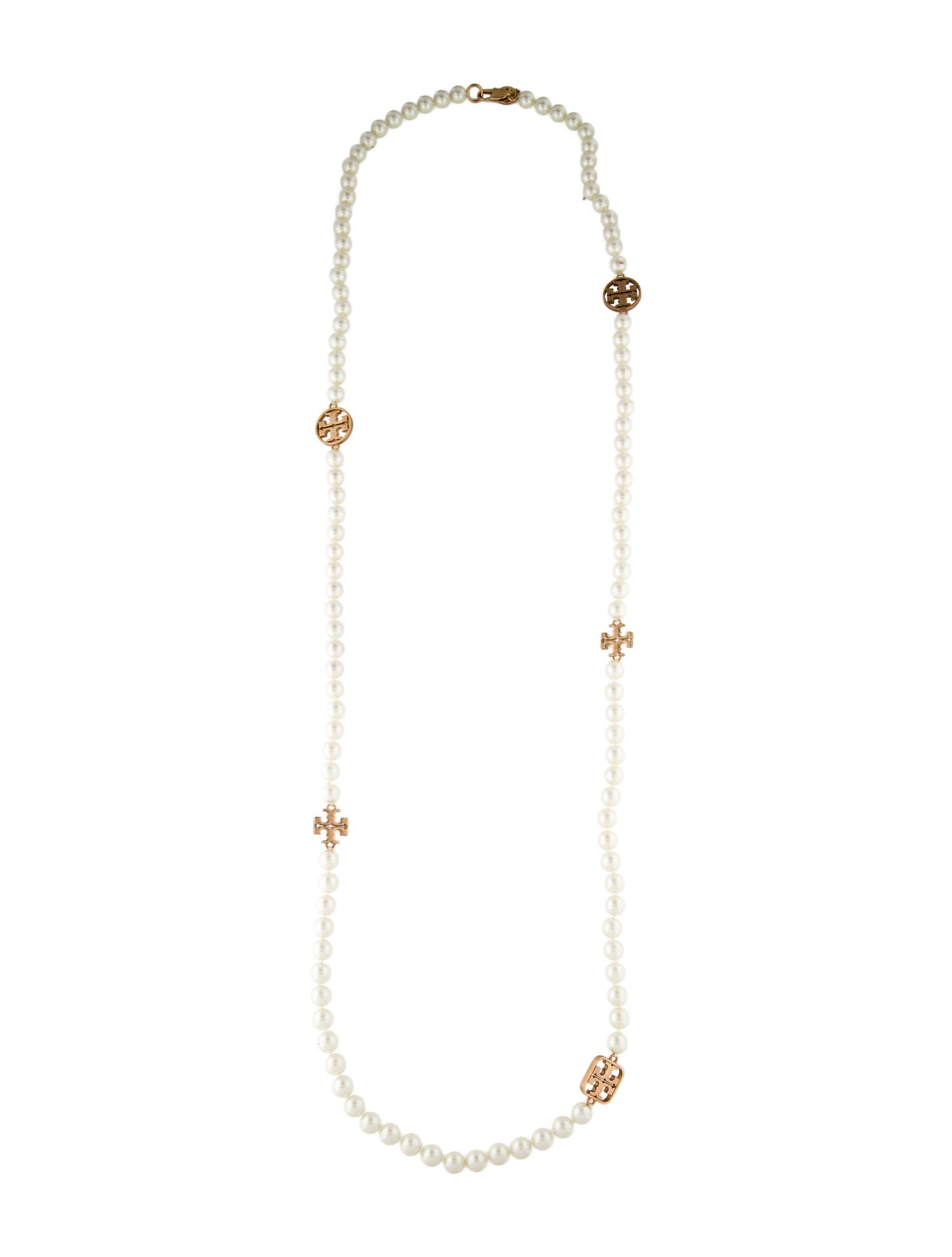 Tory Burch Faux Pearl 'Evie' Logo Bead Strand Necklace