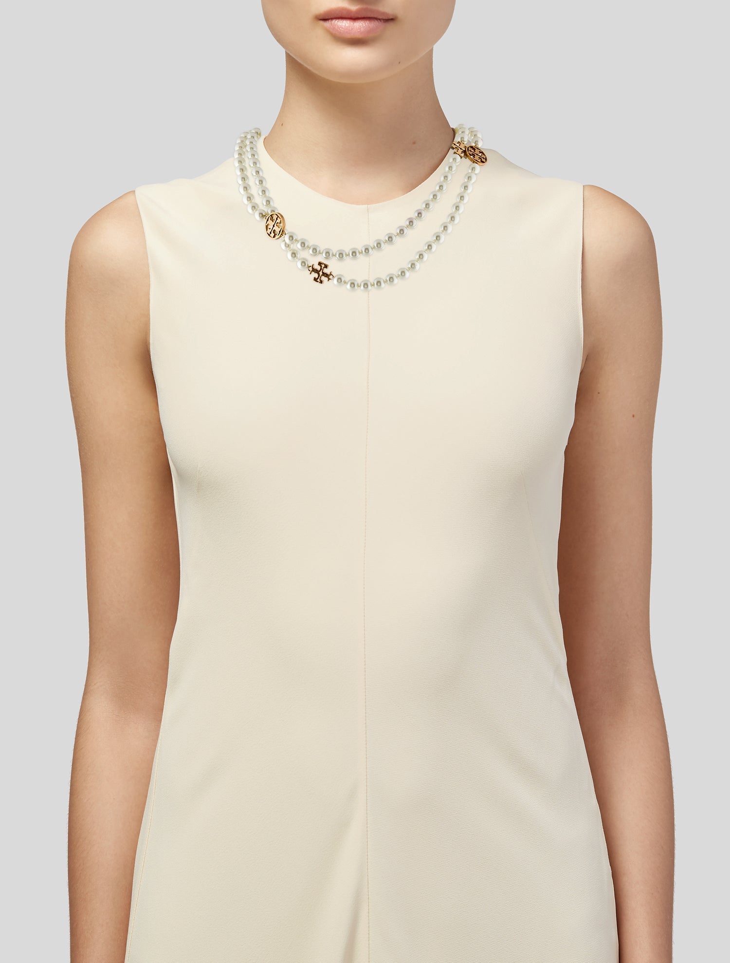 Tory Burch Faux Pearl 'Evie' Logo Bead Strand Necklace