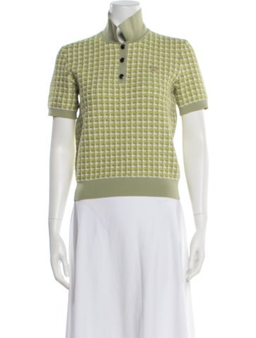 Pre-owned Tory Burch Patterned Short Sleeve Polo In Green