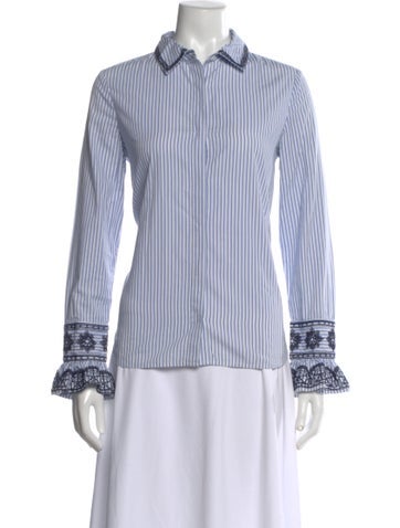 Pre-owned Tory Burch Striped Long Sleeve Blouse In Multi