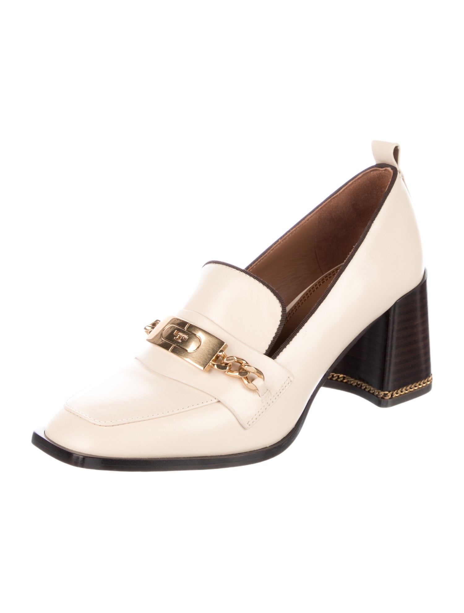 Tory Burch Leather Chain-Link Accents Loafers
