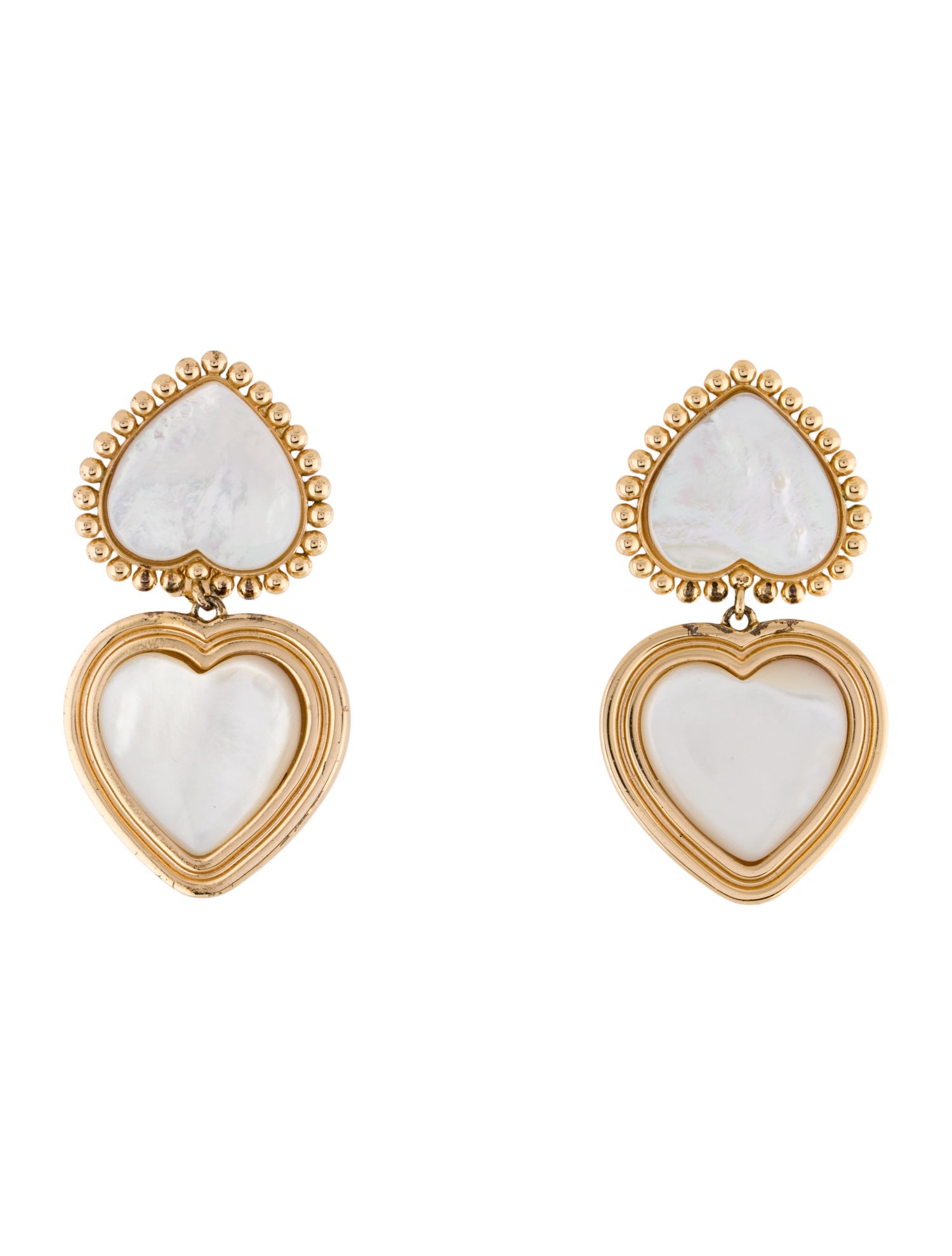 Tory Burch Mother of Pearl Heart Drop Clip-On Earrings
