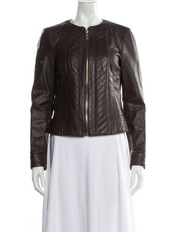Pre-owned Tory Burch Leather Biker Jacket In Brown