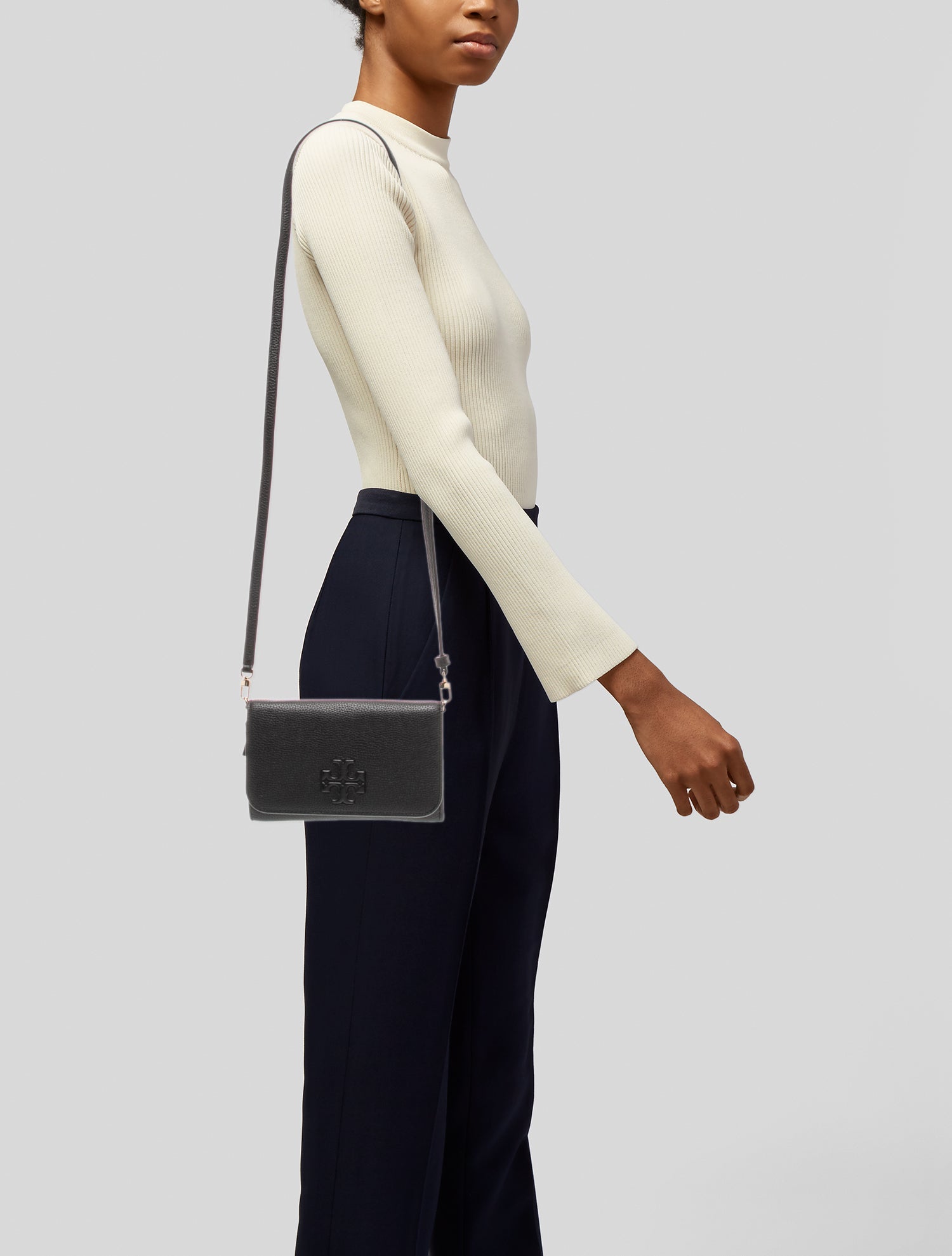 Tory Burch Leather Thea Flat Wallet - Black Crossbody Bags