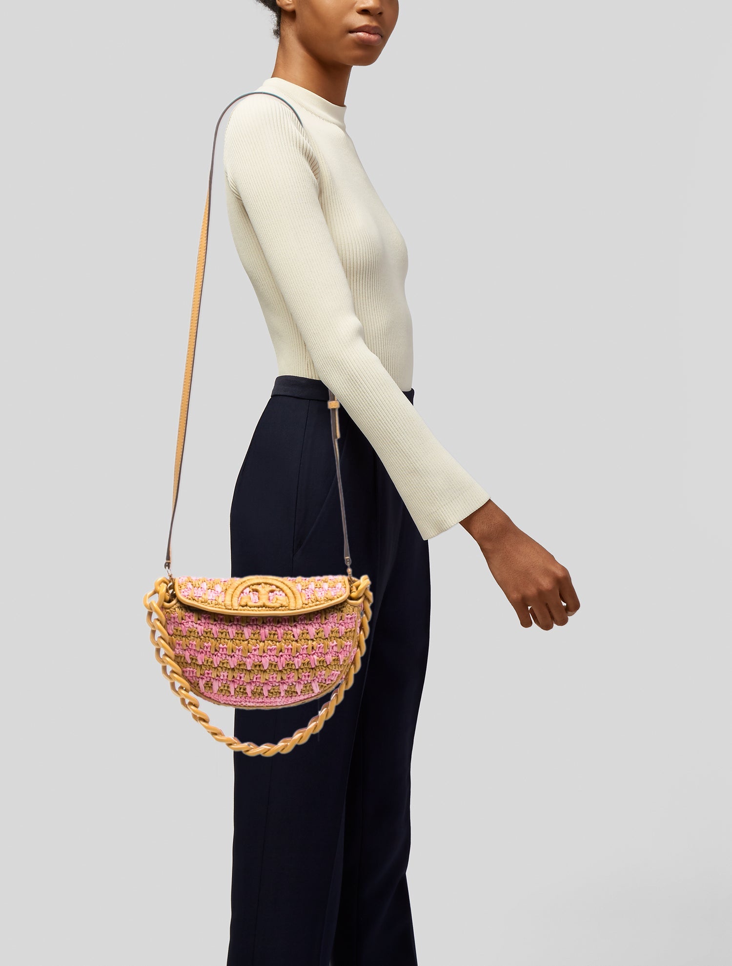 Tory Burch Raffia Shoulder Bag - Pink Shoulder Bags, Handbags