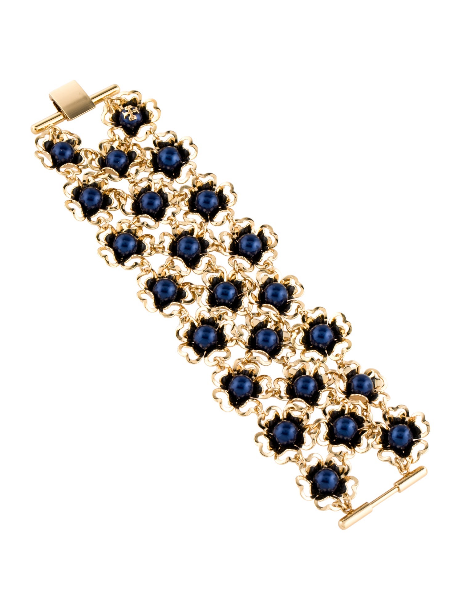 Tory Burch Faux Pearl Flower Link Wrap Bracelet