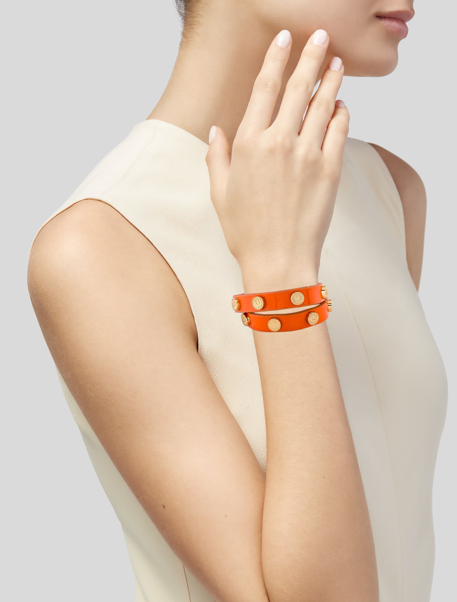 Tory Burch Studded Leather Double Wrap Bracelet
