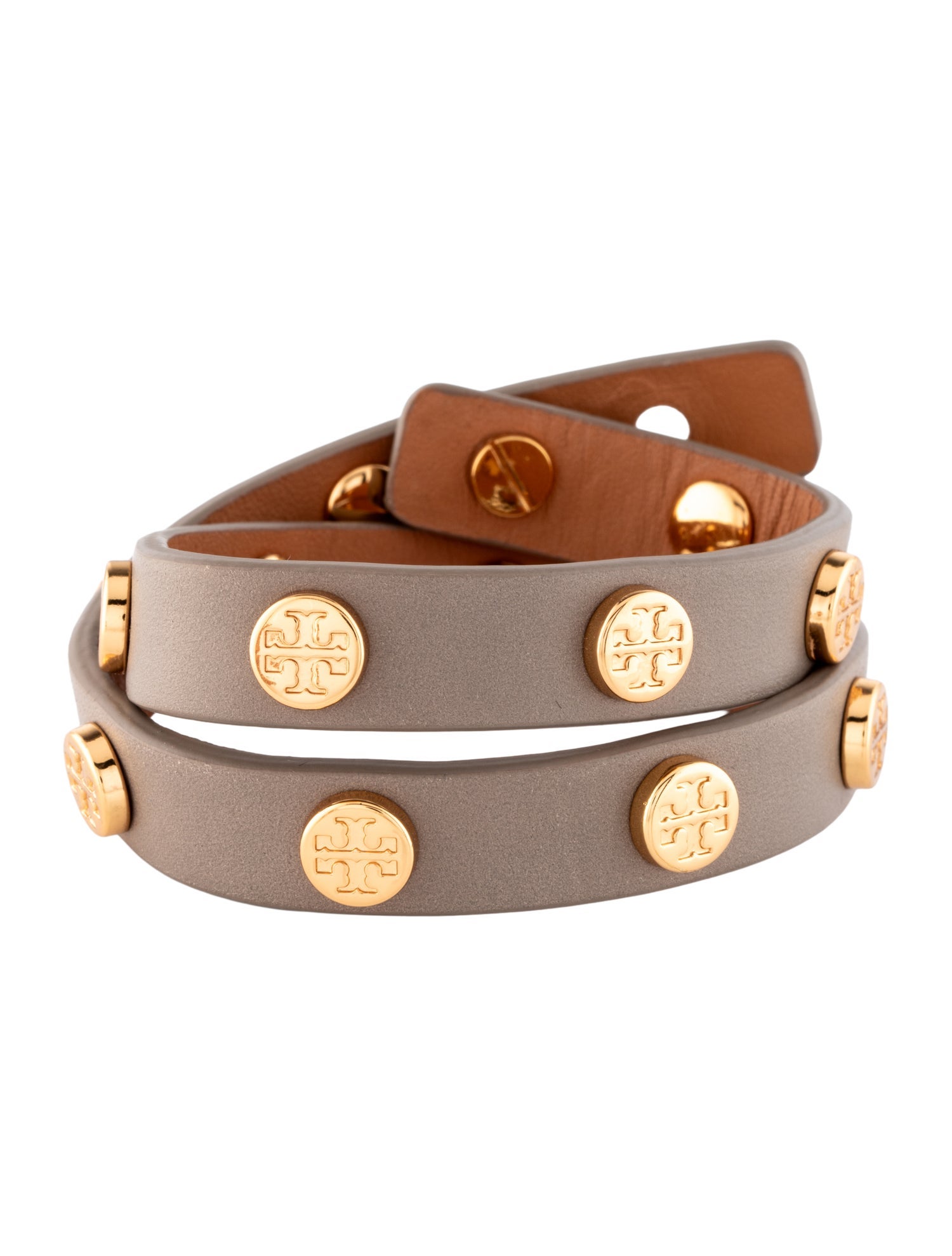 Tory Burch Leather Logo Stud Double Wrap Bracelet