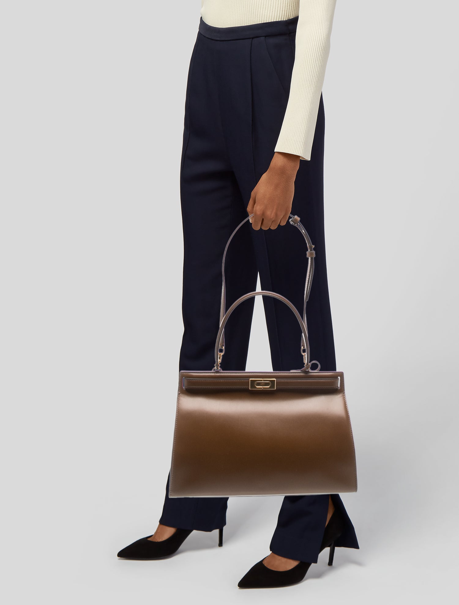 Tory Burch Leather Lee Radziwill Classique - Brown Handle Bags