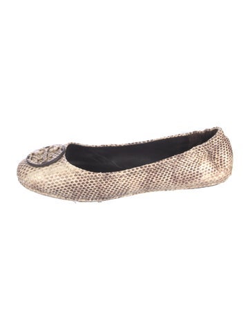 Pre-owned Tory Burch Snakeskin Animal Print Ballet Flats In Neutrals