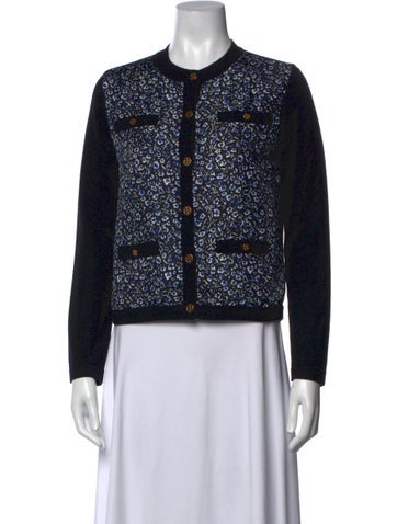 Pre-owned Tory Burch Merino Wool Floral Print Sweater In Black
