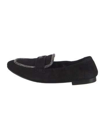 Pre-owned Tory Burch Suede Crystal Embellishments Loafers In Black