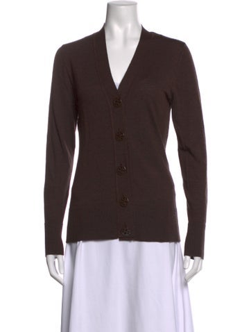 Pre-owned Tory Burch Wool V-neck Sweater In Brown