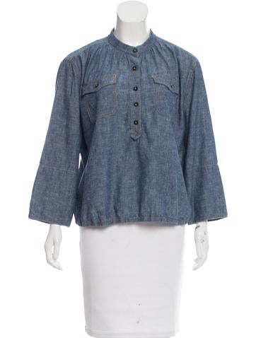 Tory Burch Denim Long Sleeve Top