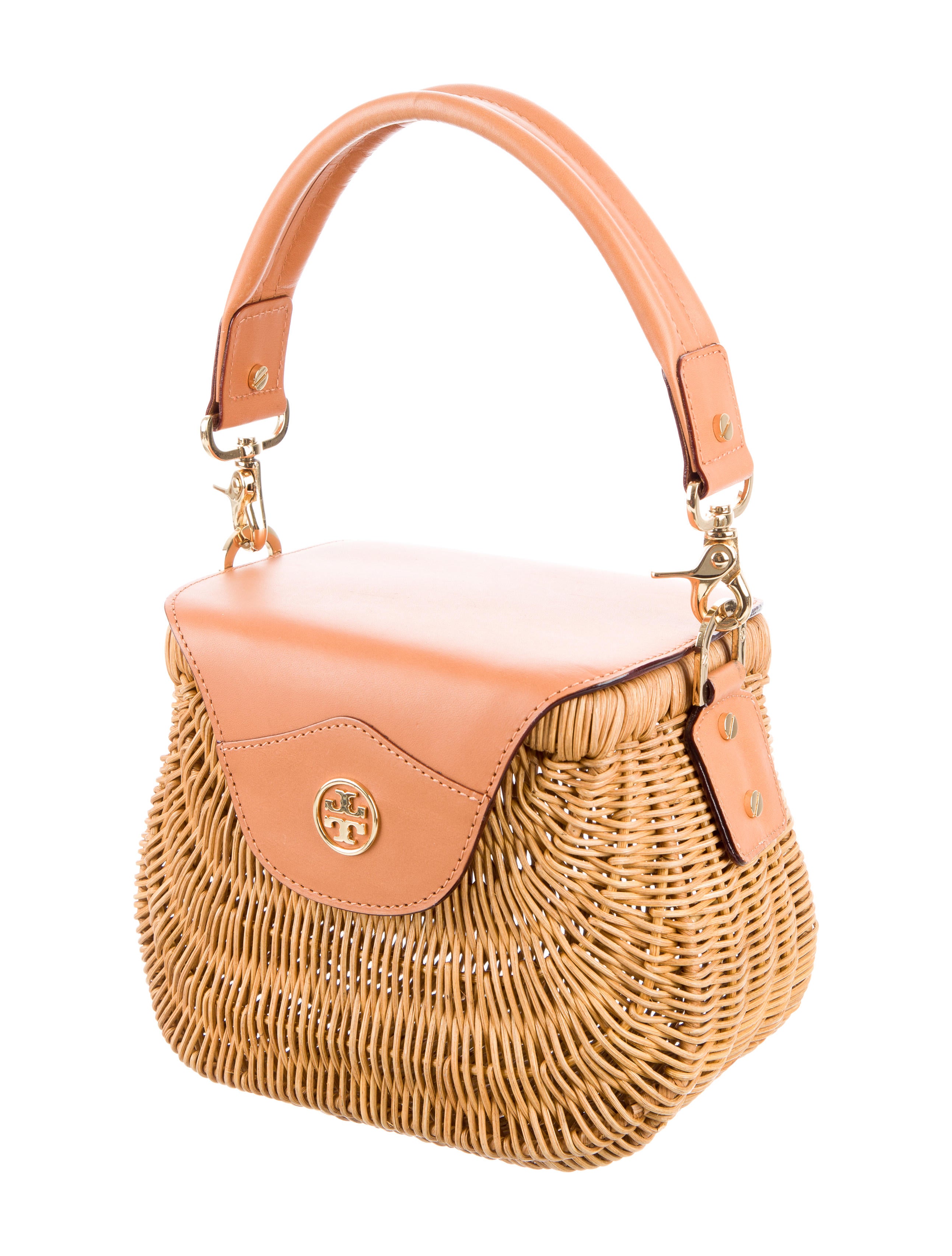 Tory Burch LeatherTrimmed Wicker Handle Bag Handbags WTO97747