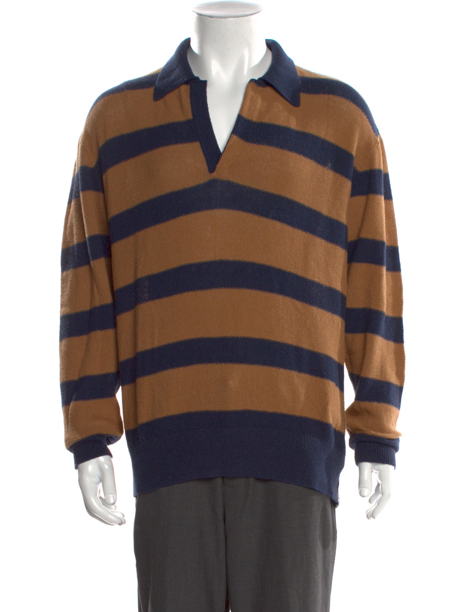 Todd Snyder Striped V-Neck Polo Sweater