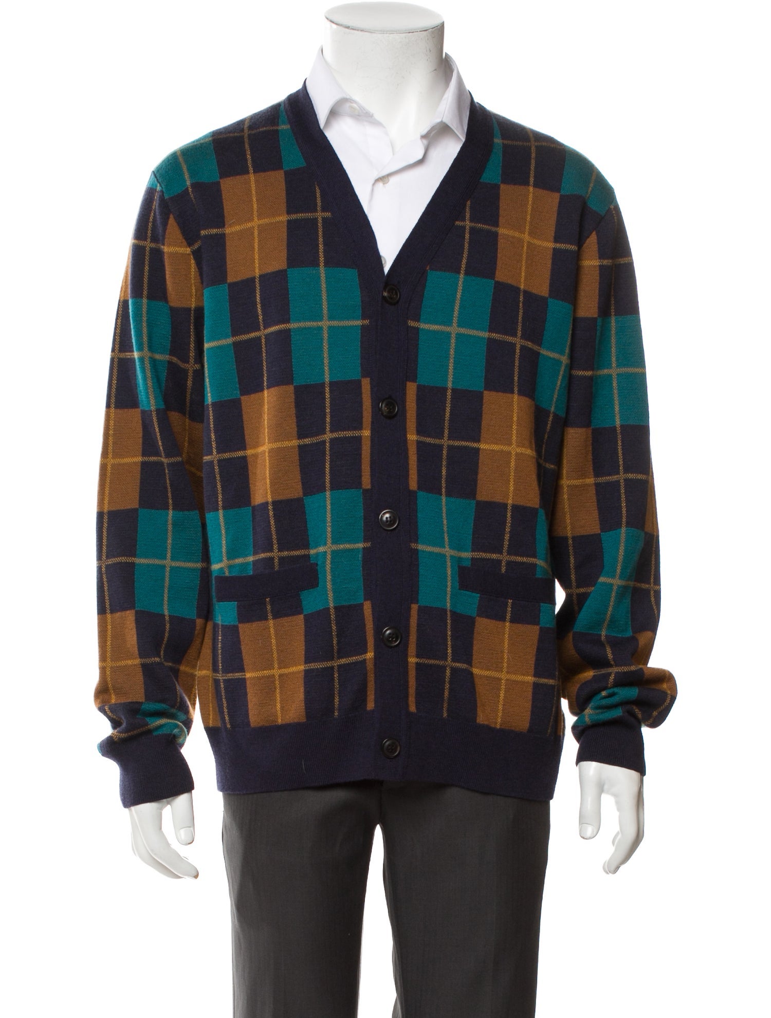 Todd Snyder Merino Wool Plaid Print Cardigan