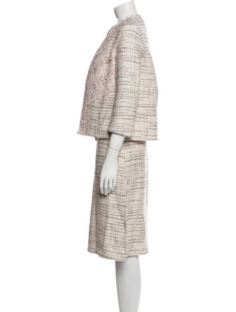 Tome Tweed Pattern Fringe Trim Accent Skirt Suit