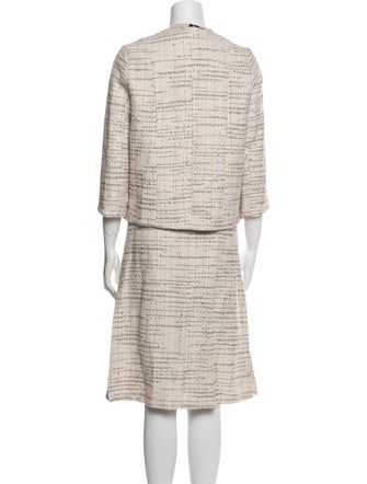 Tome Tweed Pattern Fringe Trim Accent Skirt Suit