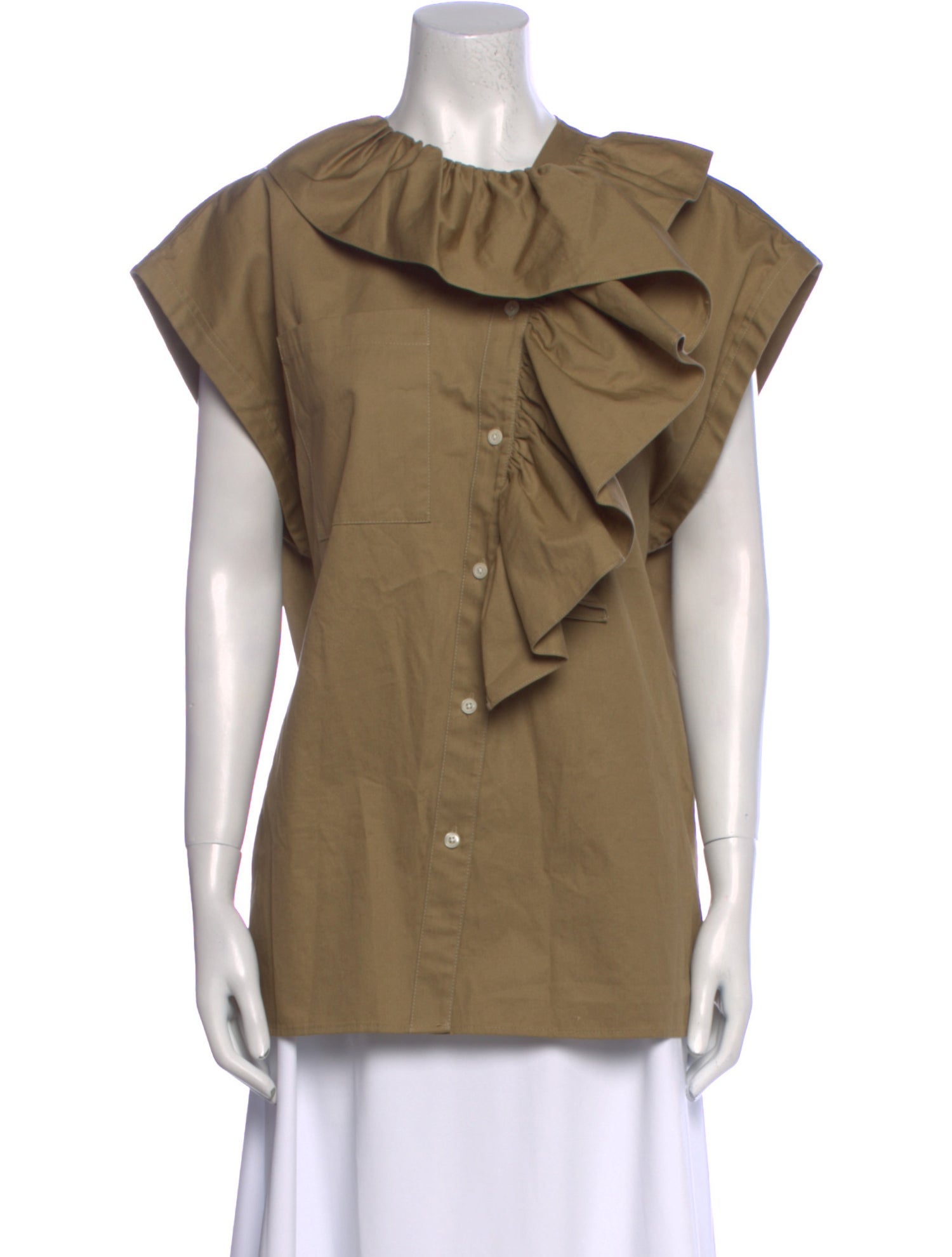 Tome Cowl Neck Short Sleeve Button-Up Top