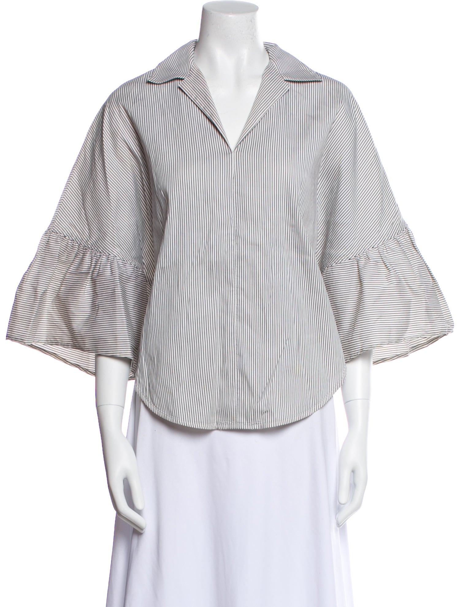 Tome Striped Three-Quarter Sleeve Button-Up Top