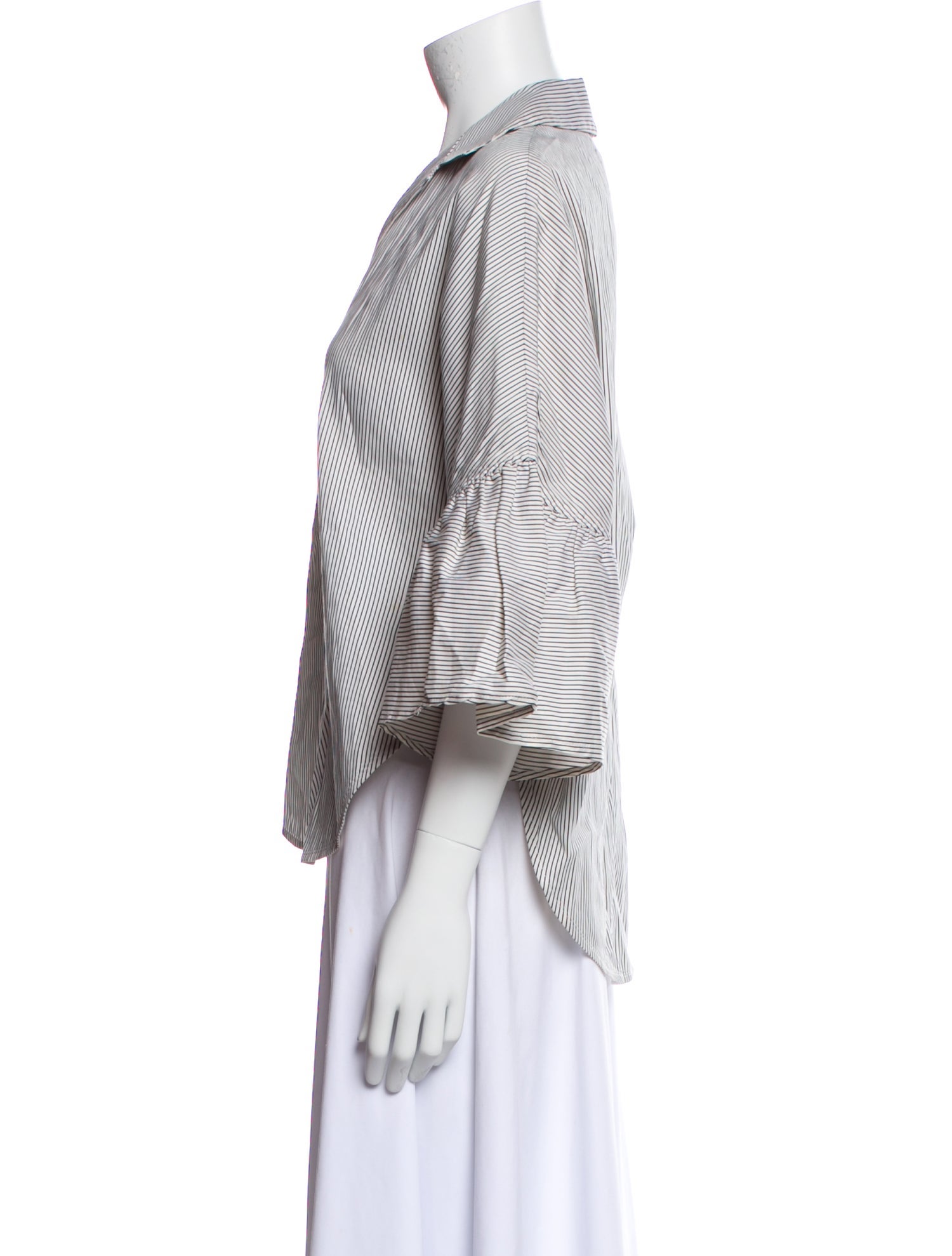 Tome Striped Three-Quarter Sleeve Button-Up Top