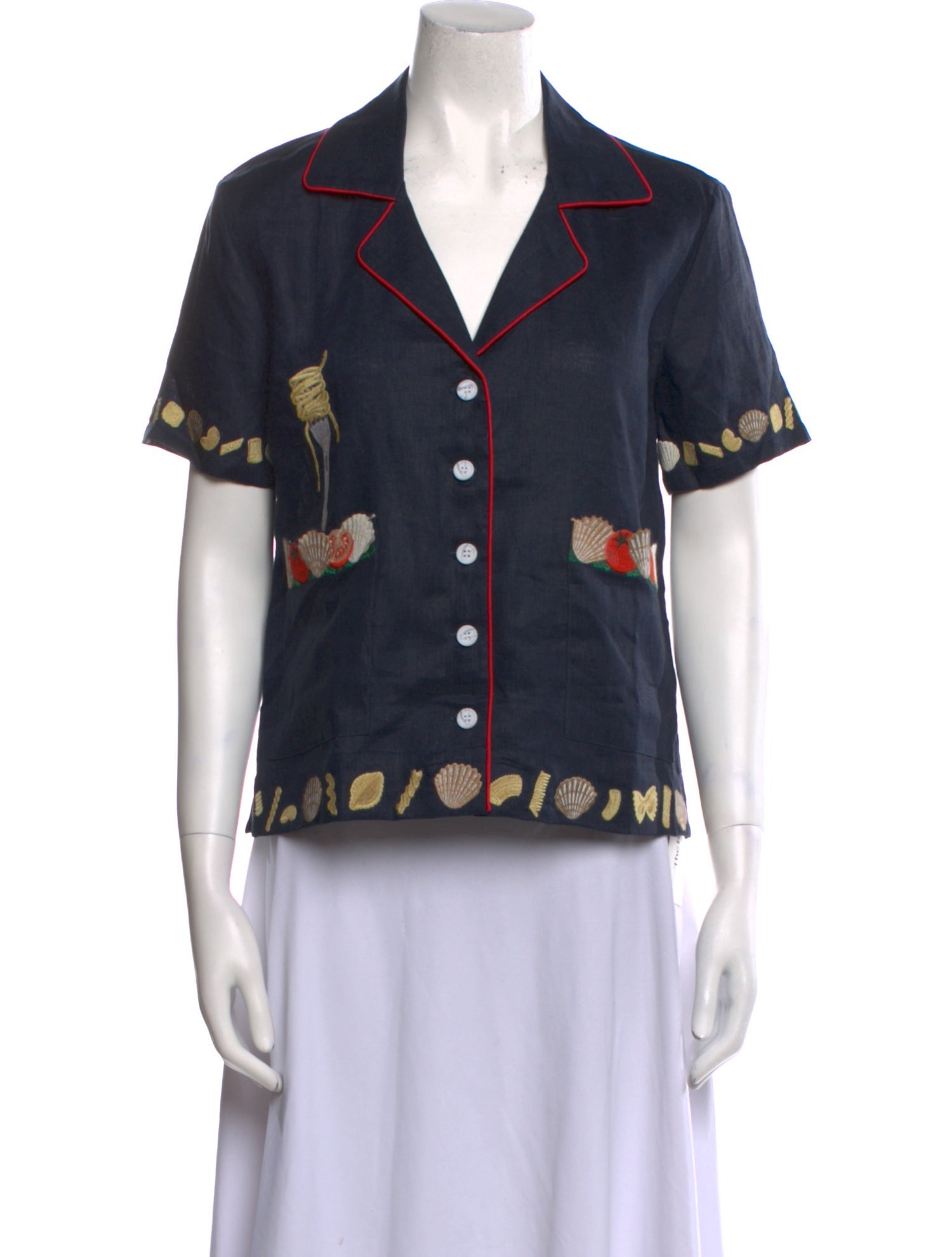 Tombolo Linen Printed Button-Up Top