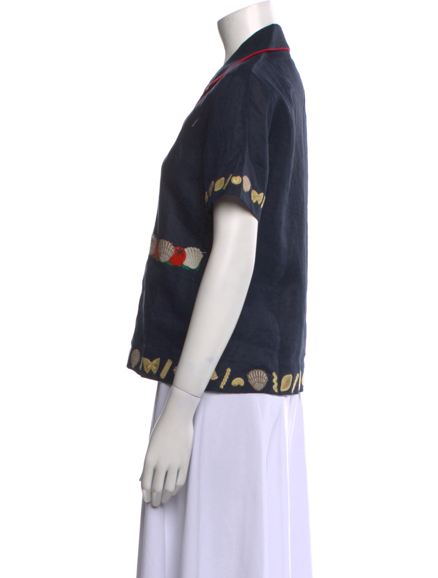 Tombolo Linen Printed Button-Up Top