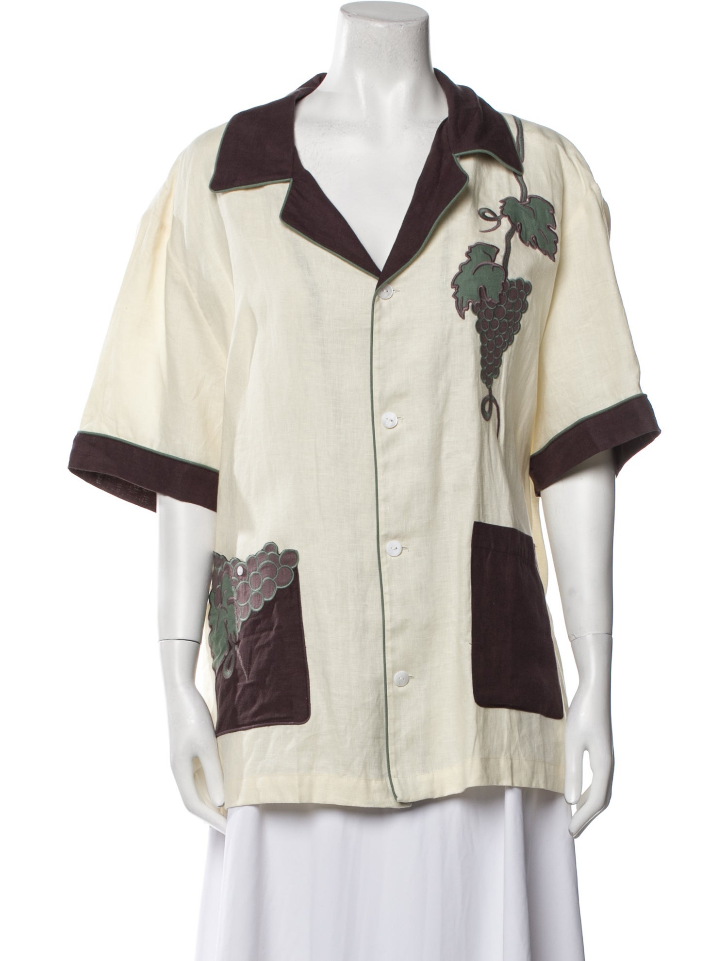 Tombolo Linen Printed Button-Up Top