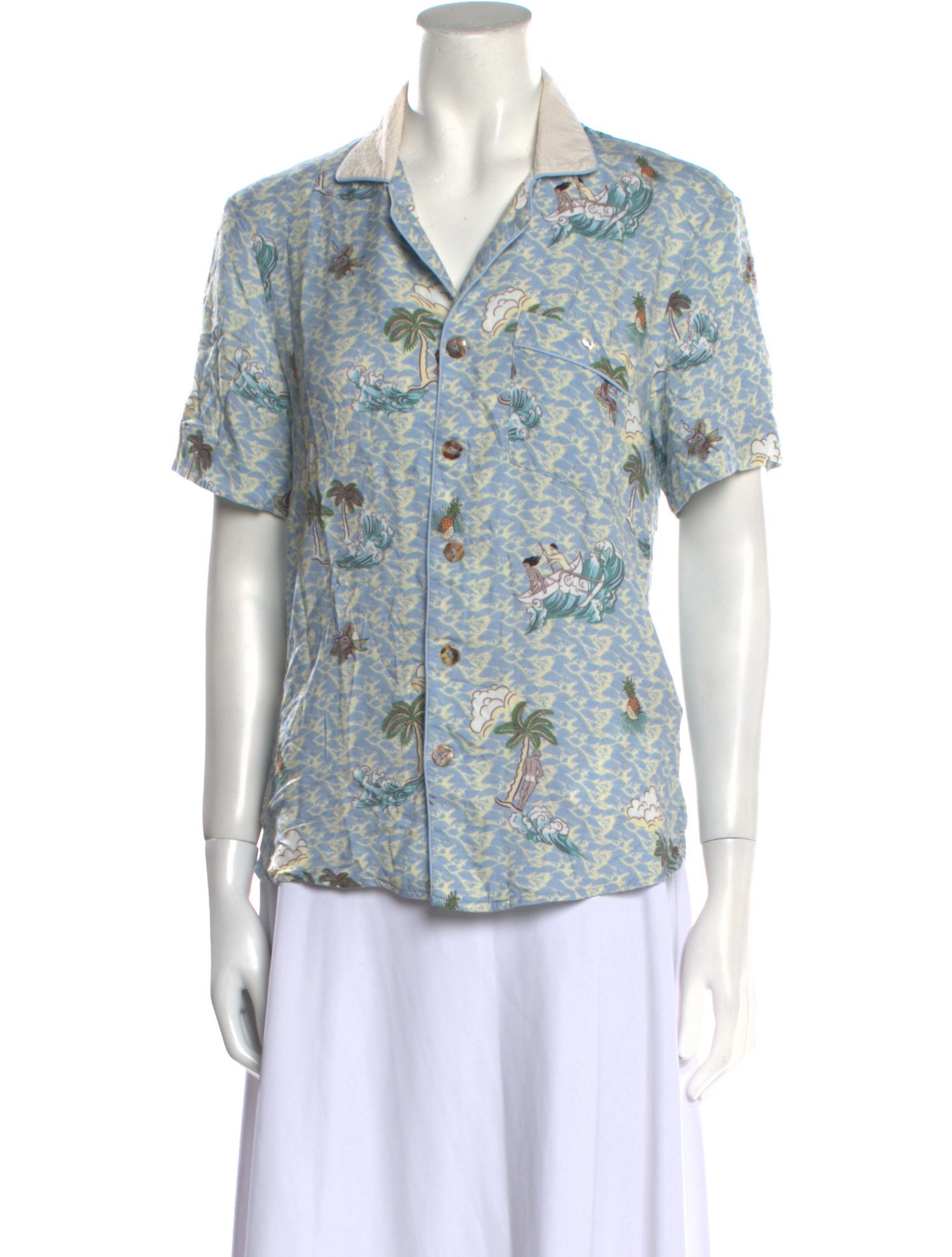 Tombolo Printed Short Sleeve Button-Up Top