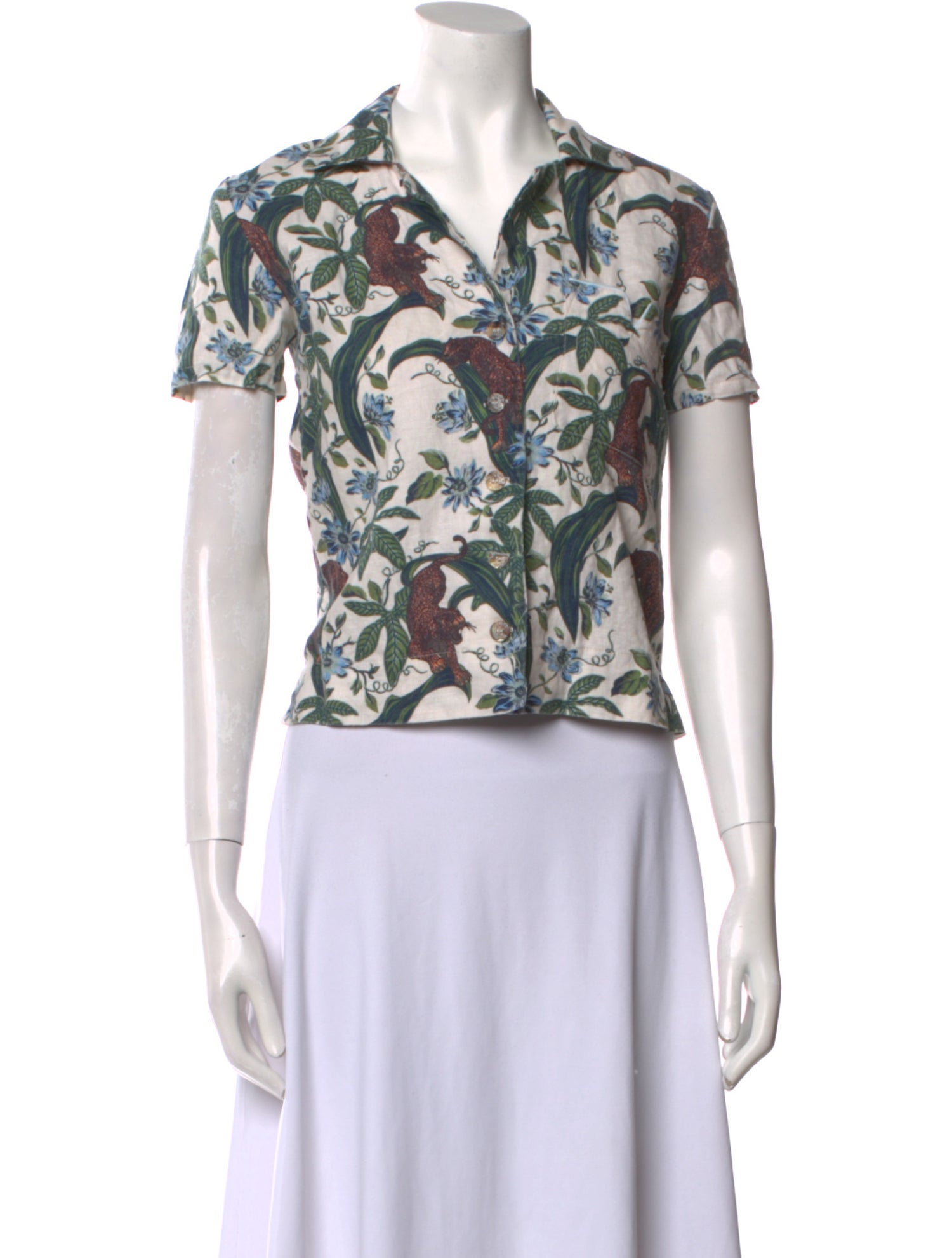 Tombolo Linen Printed Button-Up Top