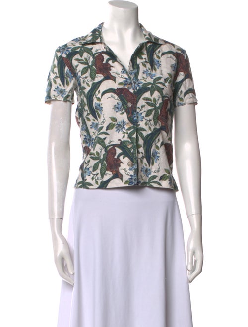 Tombolo Linen Printed Button-Up Top