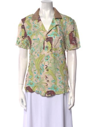 Tombolo Printed Short Sleeve Button-Up Top