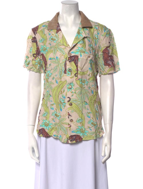 Tombolo Printed Short Sleeve Button-Up Top